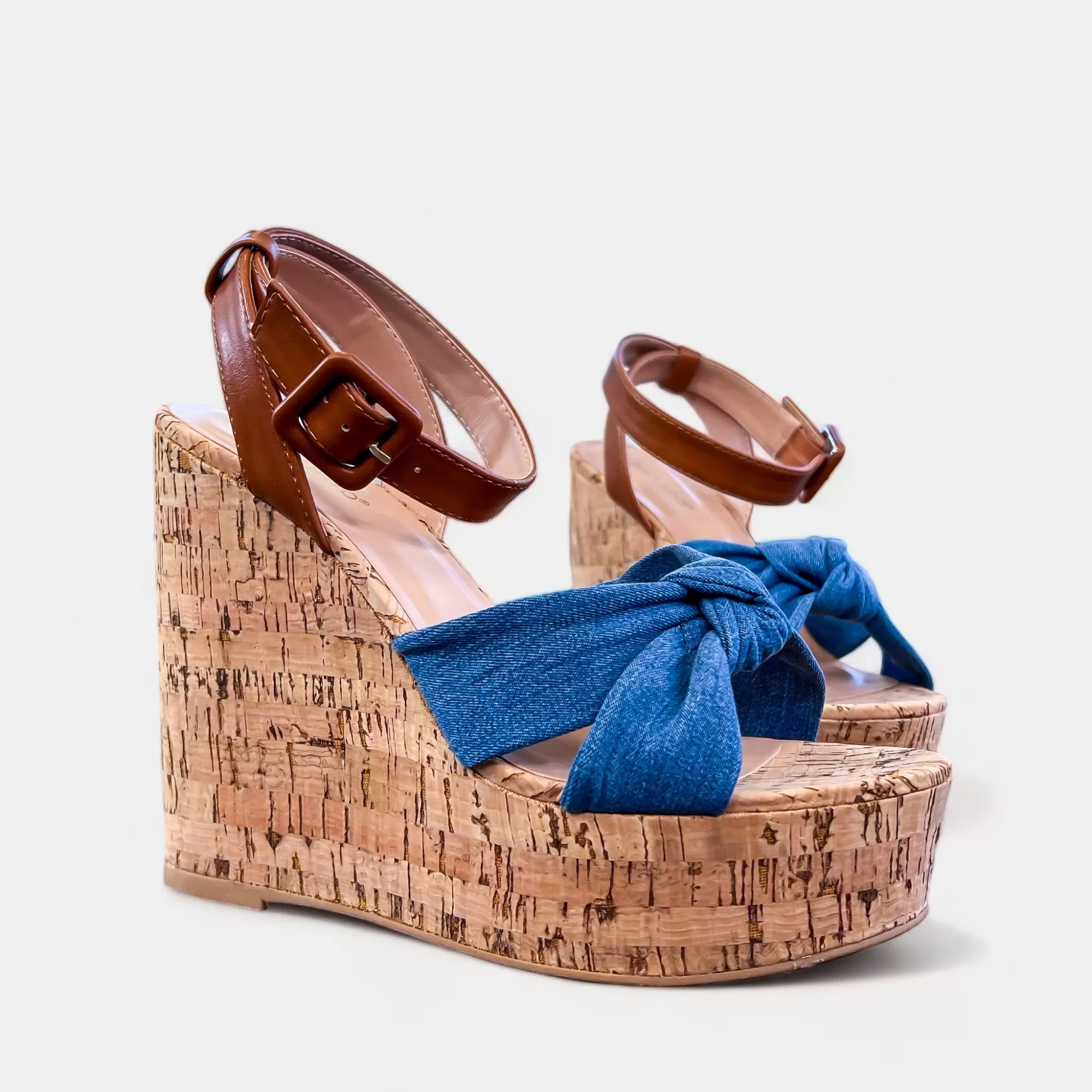 Blue Denim Wedge Platform Sandals