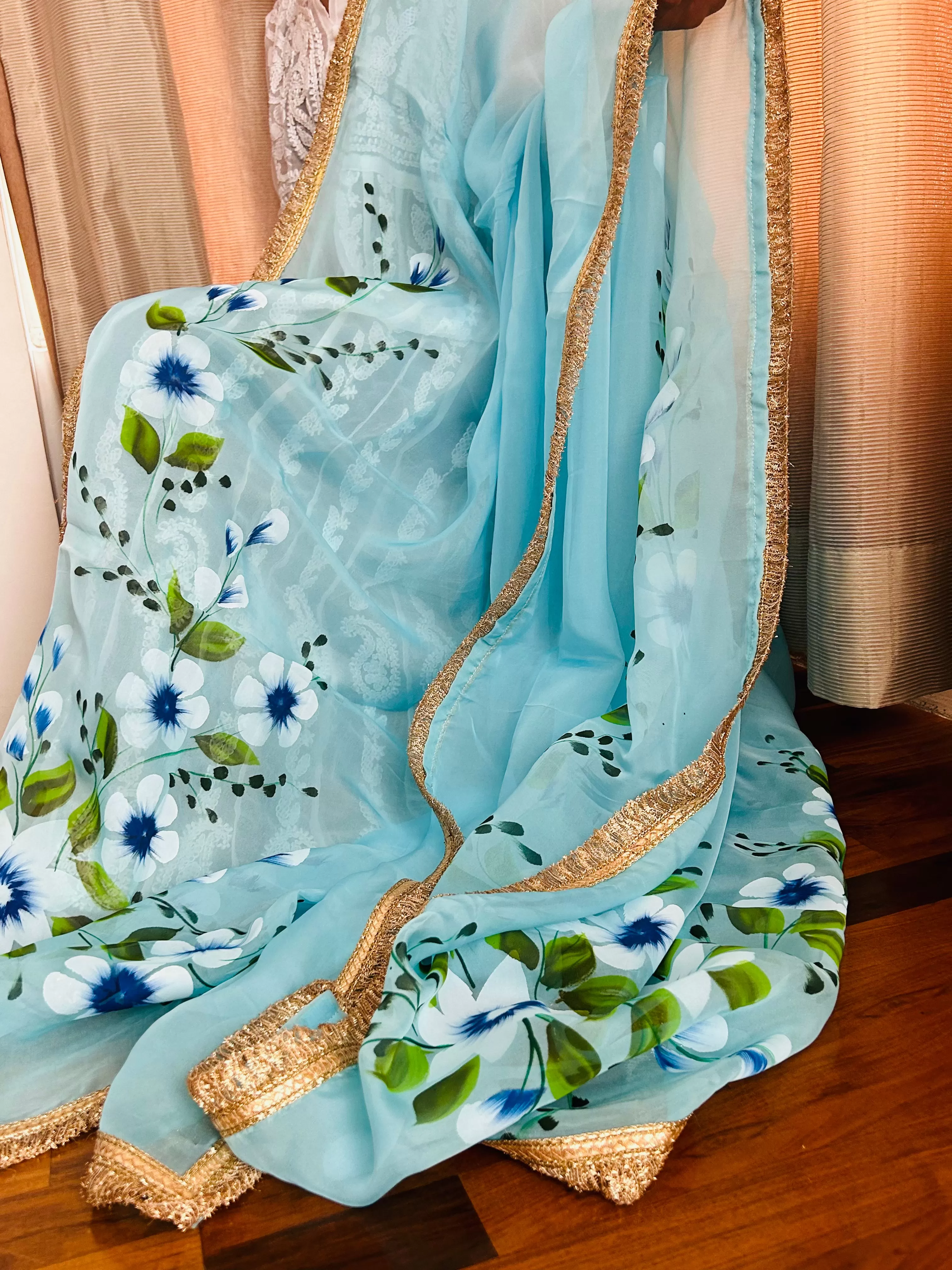 Blue Designer Organza Dupatta