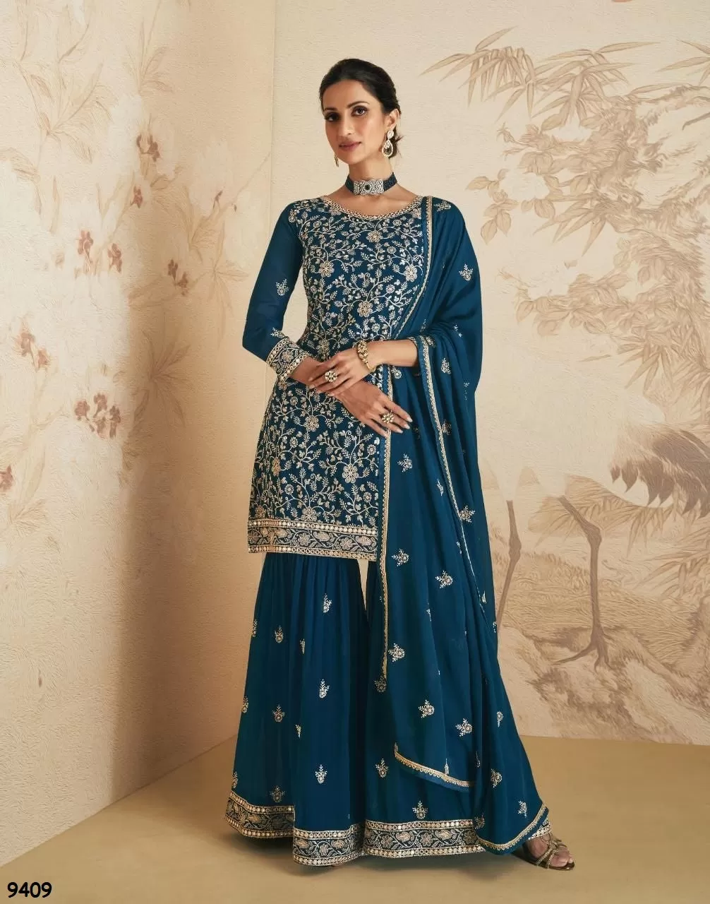 Blue Indo Western Sharara Set