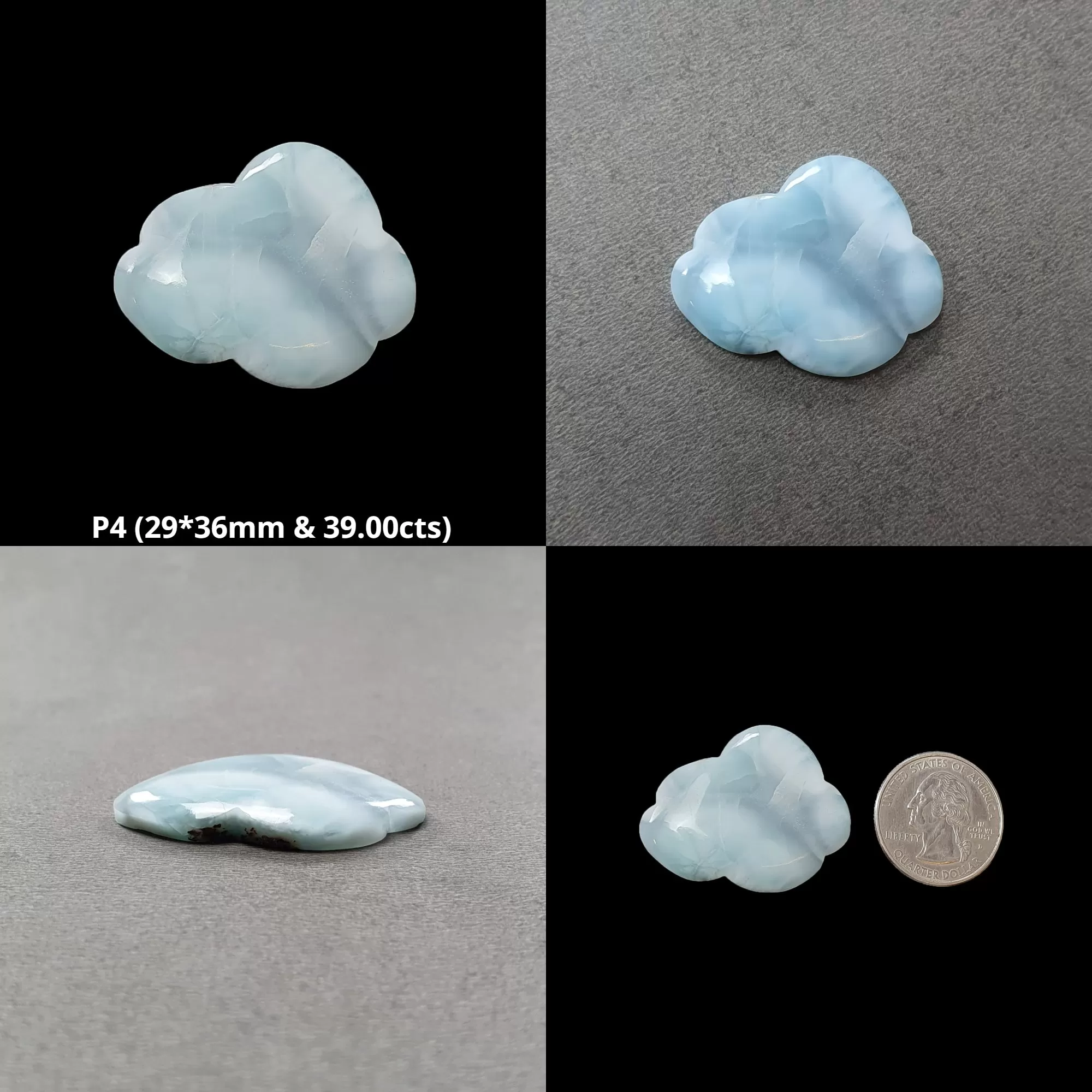 BLUE LARIMAR Gemstone Carving : Natural Untreated Unheated Larimar Bi-Color Hand Carved Cloud