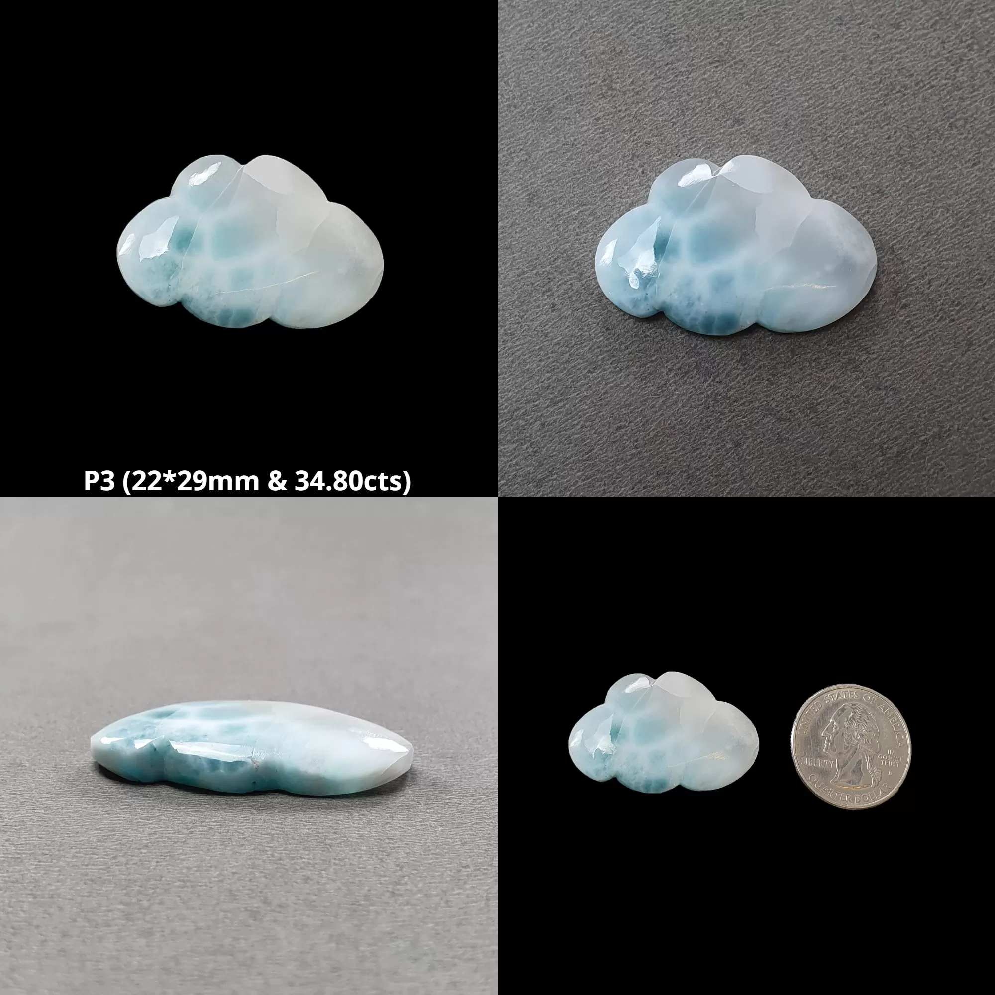 BLUE LARIMAR Gemstone Carving : Natural Untreated Unheated Larimar Bi-Color Hand Carved Cloud