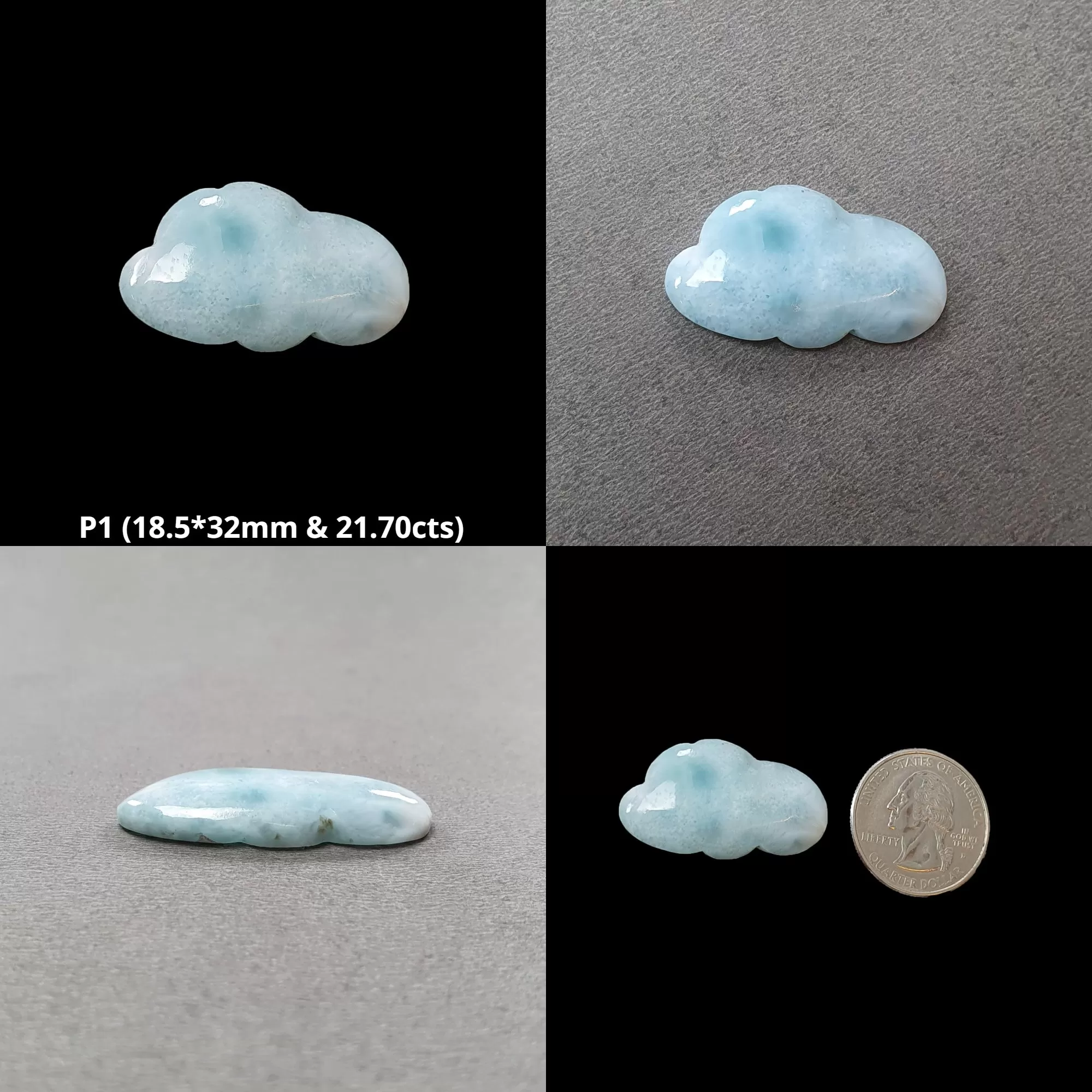 BLUE LARIMAR Gemstone Carving : Natural Untreated Unheated Larimar Bi-Color Hand Carved Cloud