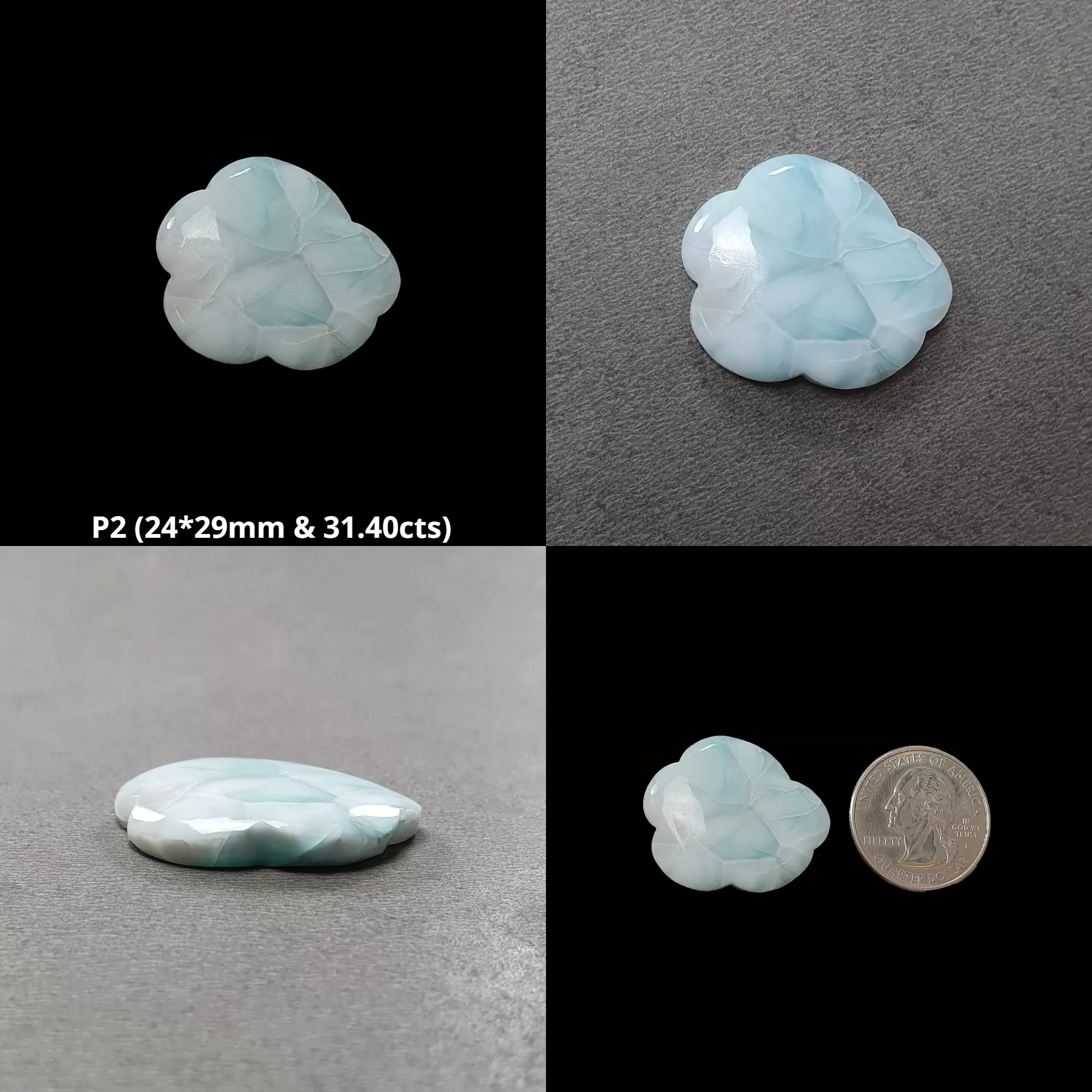 BLUE LARIMAR Gemstone Carving : Natural Untreated Unheated Larimar Bi-Color Hand Carved Cloud