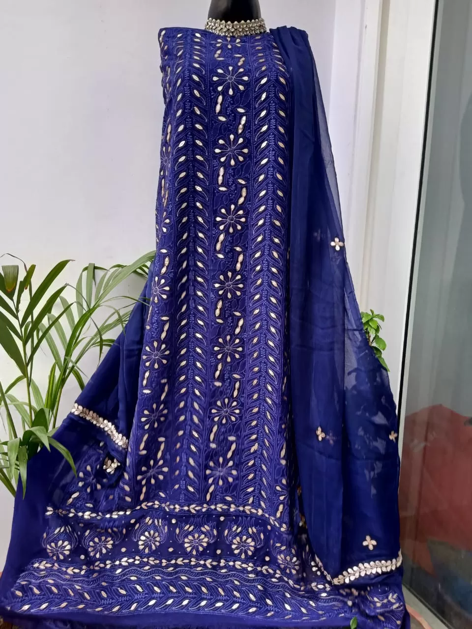 Blue Lucknowi Chikankari Gota Salwar Suit