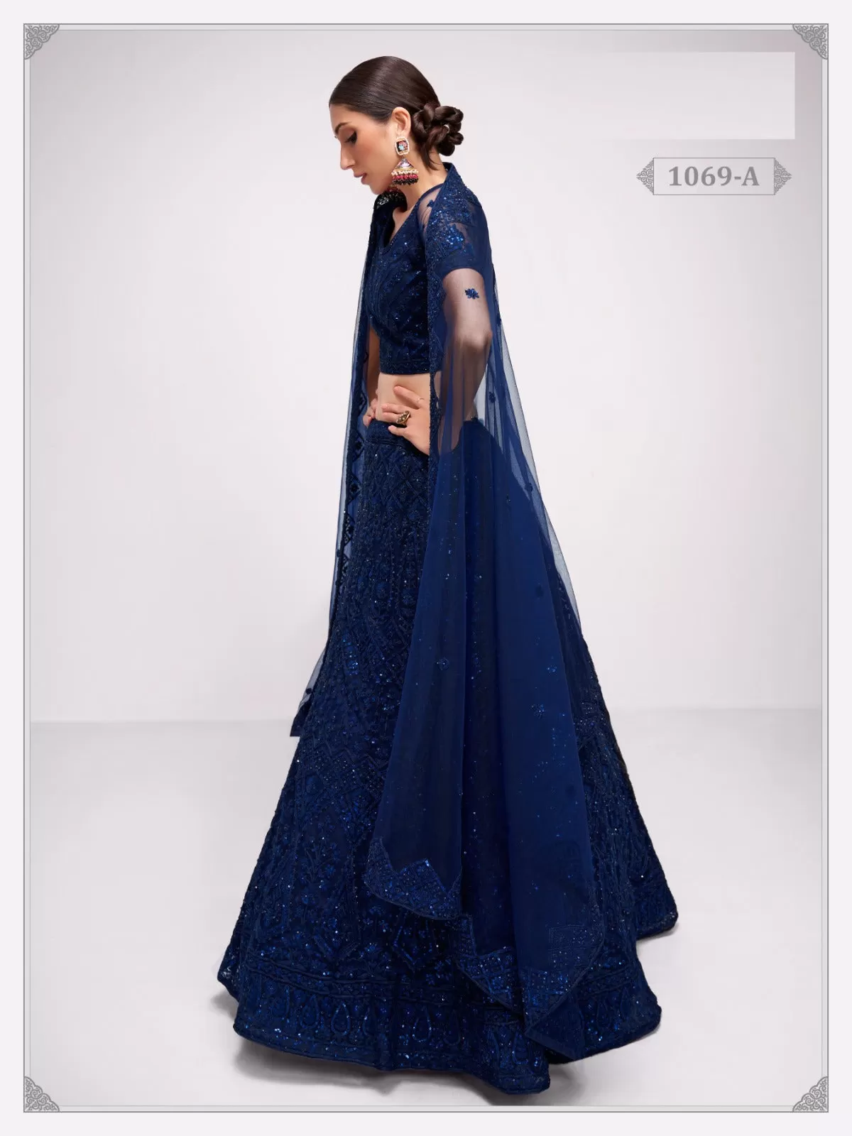 Blue Net Embroidery Semi Stitched Lehenga