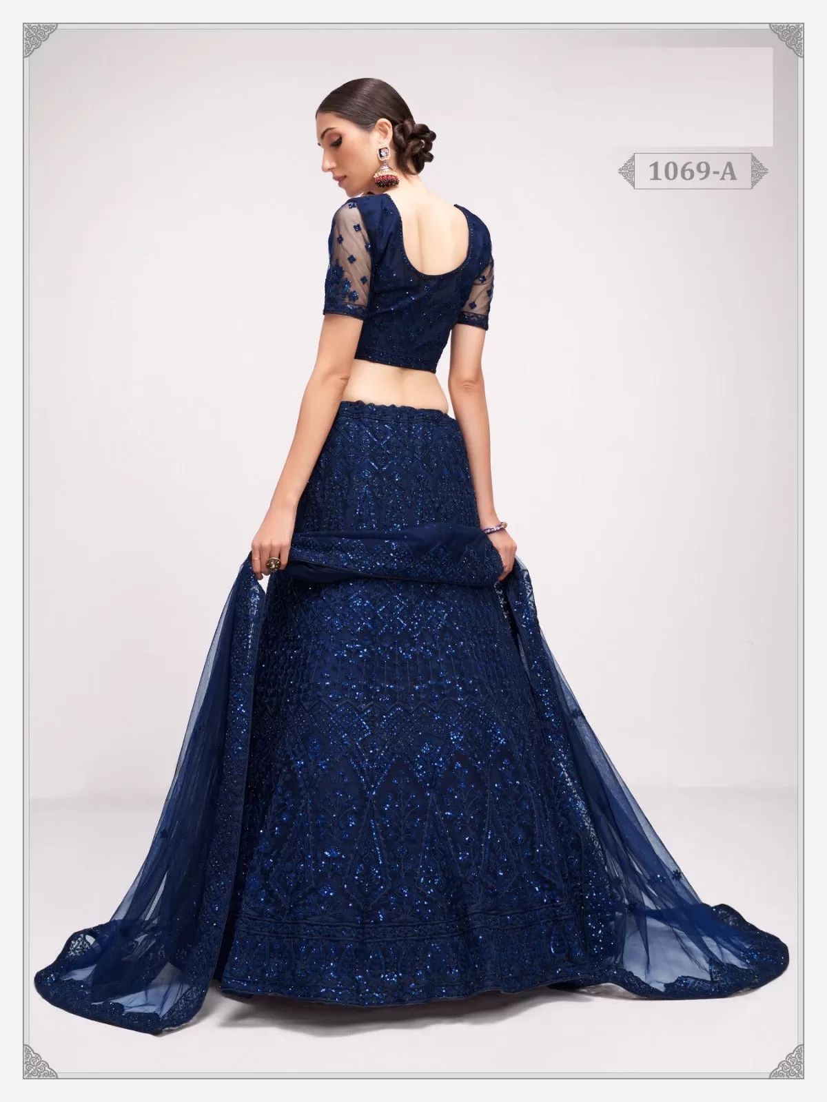 Blue Net Embroidery Semi Stitched Lehenga