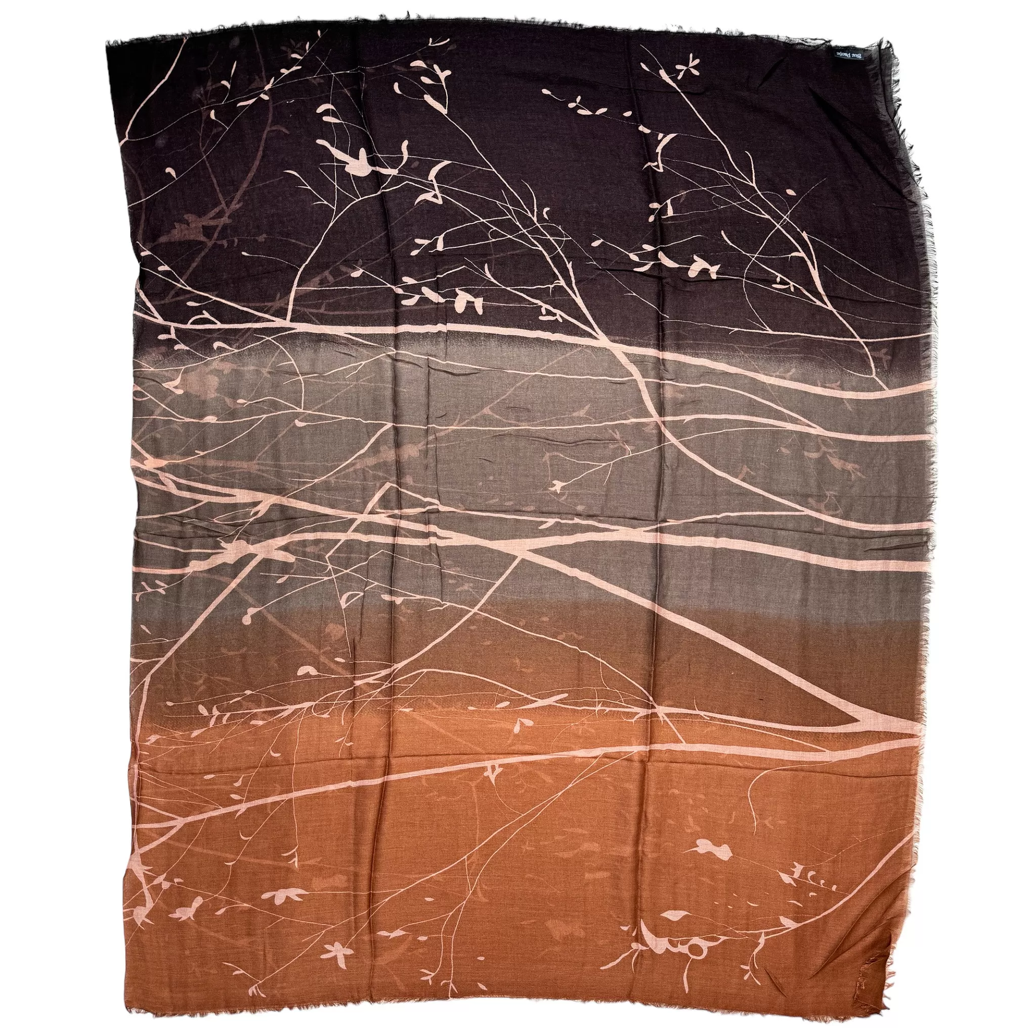 Blue Pacific Tree Print Cashmere and Silk Scarf in Dark Coffee and Black