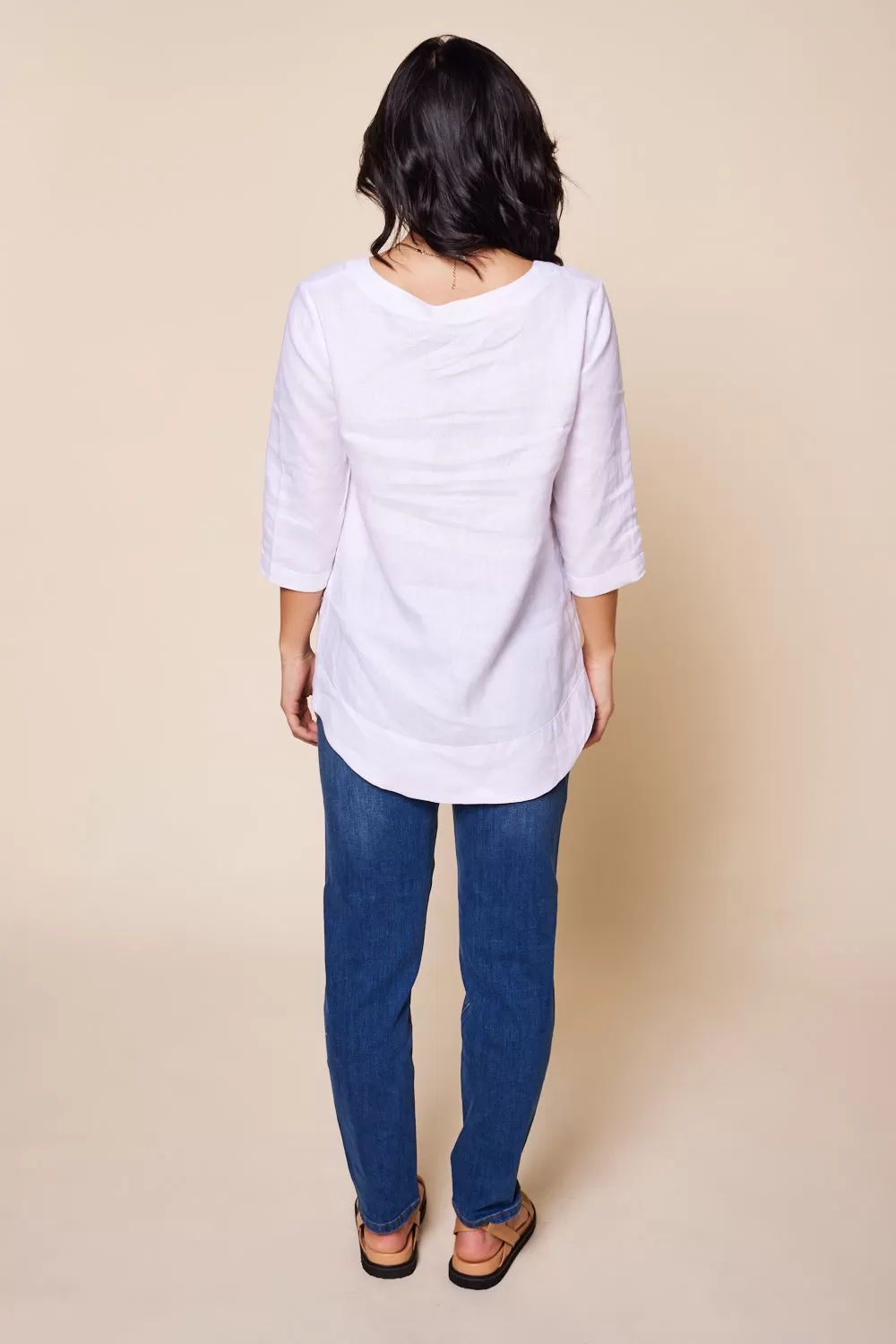 Boatneck Linen Top in White