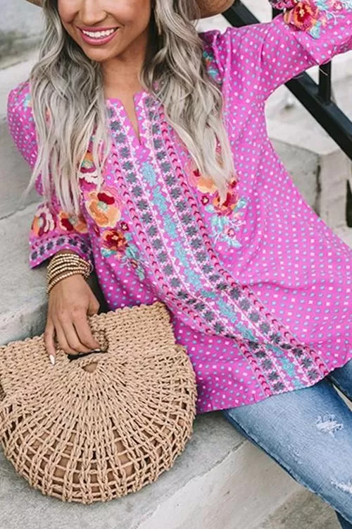 Boho Print Logn Sleeve Loose Blouse