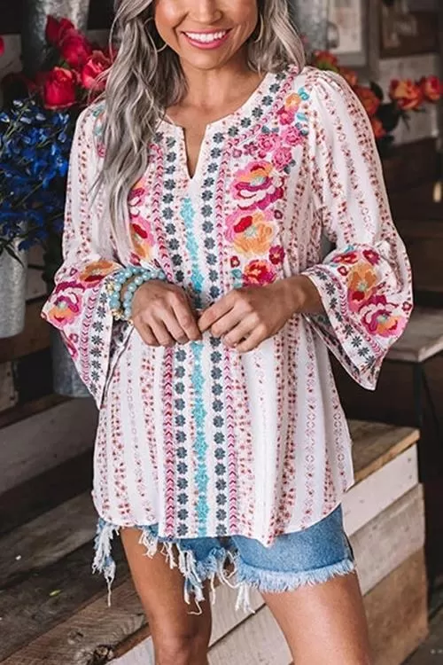 Boho Print Logn Sleeve Loose Blouse