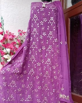 Bold Purple Party Wear Chikankari Gota Patti Salwar Suit Material(unstitched)