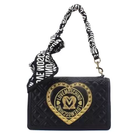 Borsa Donna a Spalla LOVE MOSCHINO Nera con Maxi Logo e Foulard