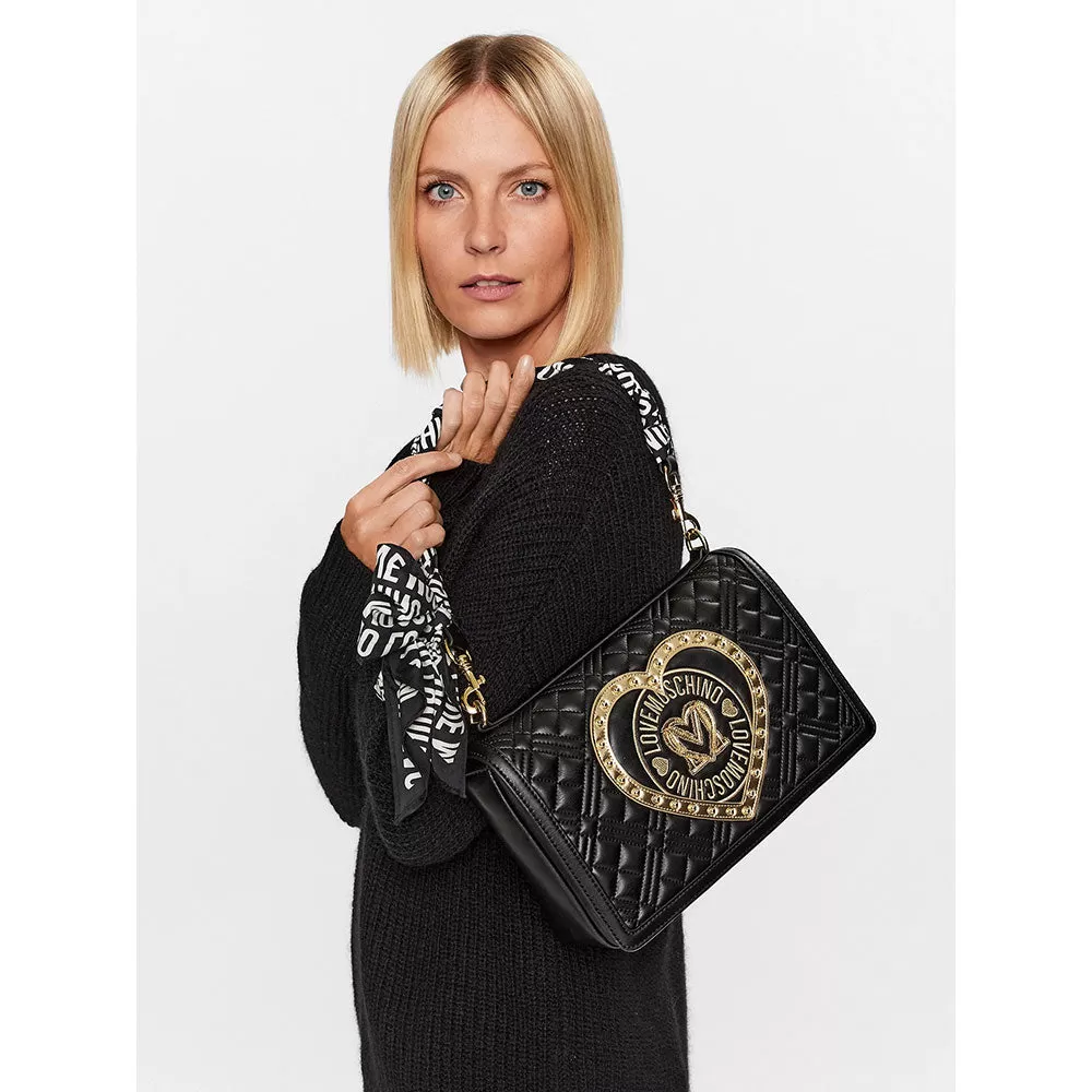 Borsa Donna a Spalla LOVE MOSCHINO Nera con Maxi Logo e Foulard