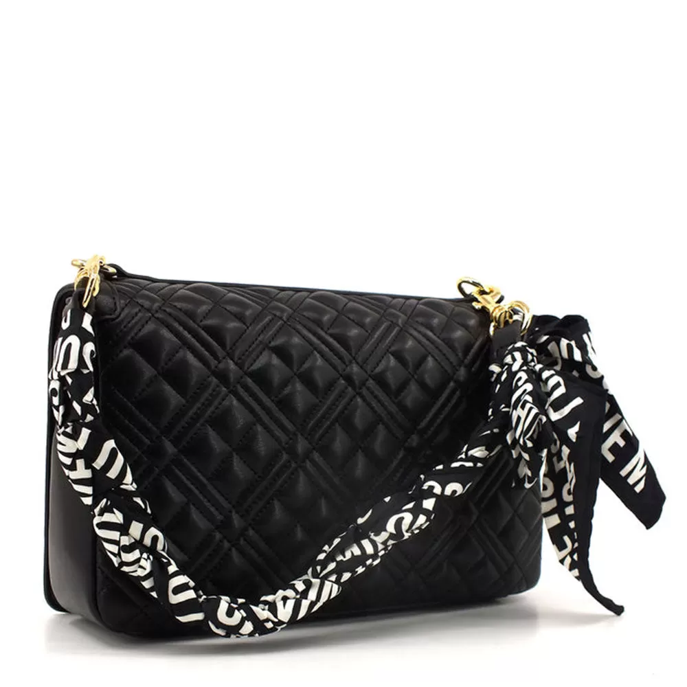 Borsa Donna a Spalla LOVE MOSCHINO Nera con Maxi Logo e Foulard