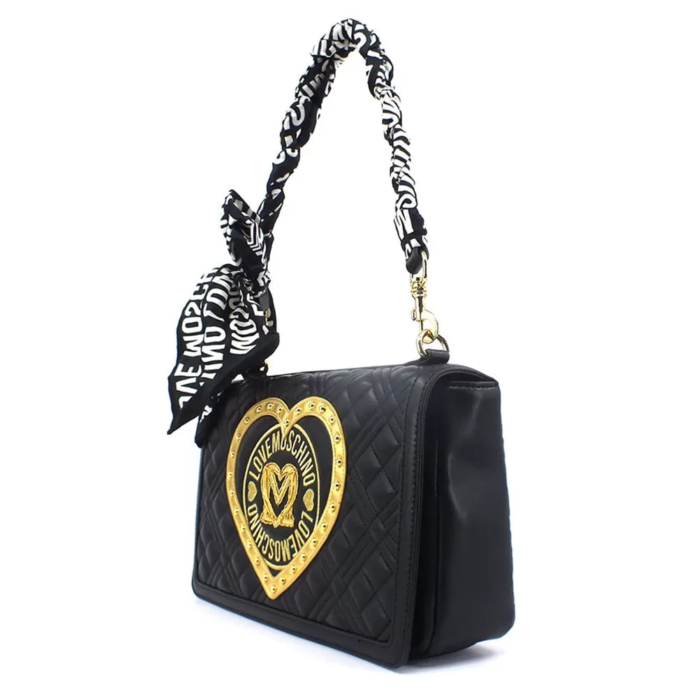 Borsa Donna a Spalla LOVE MOSCHINO Nera con Maxi Logo e Foulard