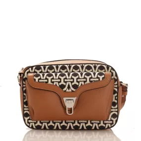 Borsa Donna a Tracolla COCCINELLE in Tessuto e Pelle Multi Noir - Caramel linea Beat Monogram