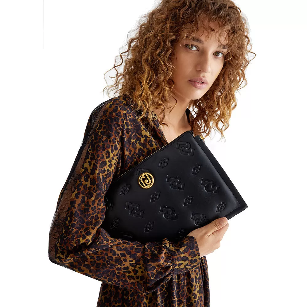 Borsa Donna a Tracolla LIU JO Ecosostenibile con Logo Embossed Nera