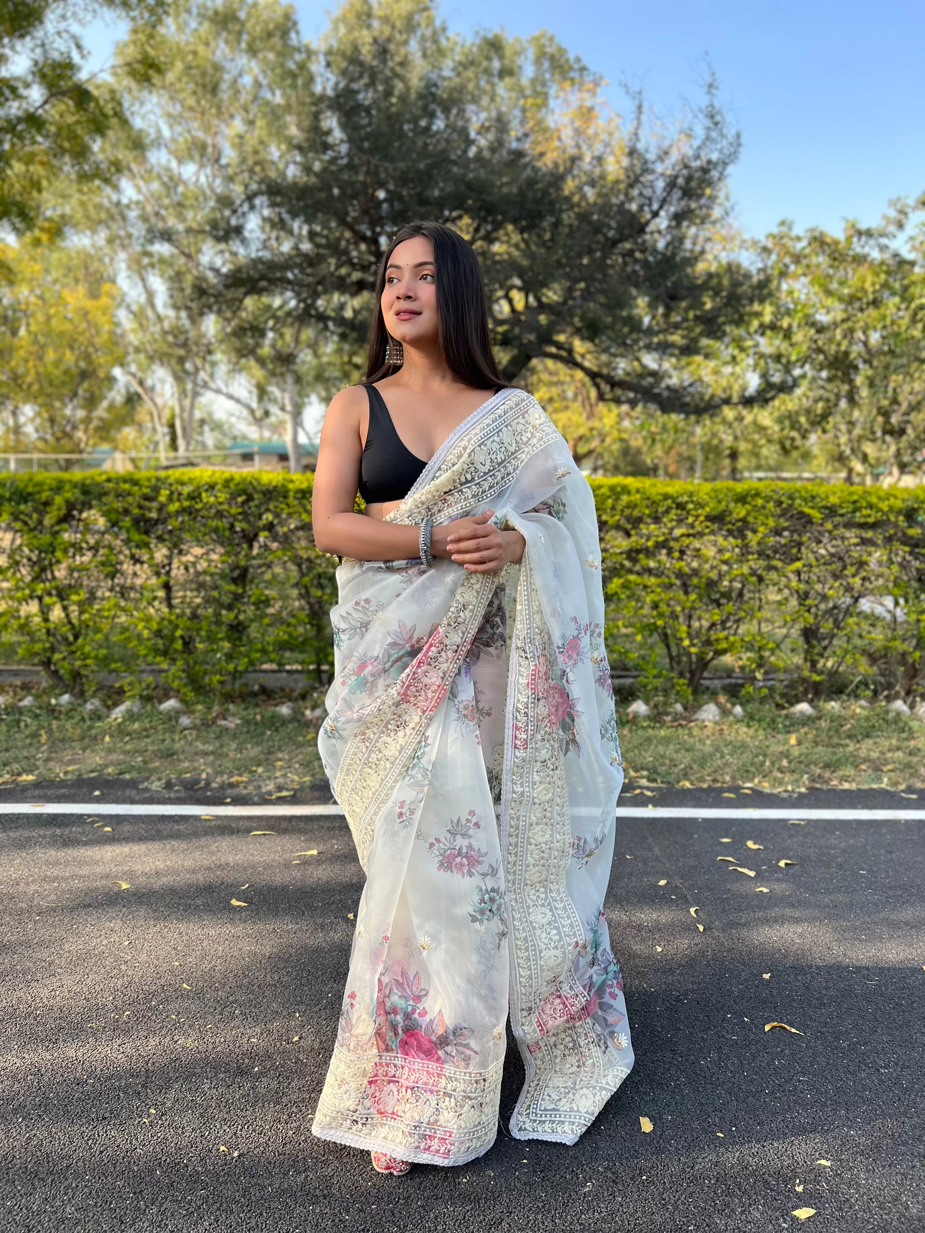 Boutique Style Saree In White