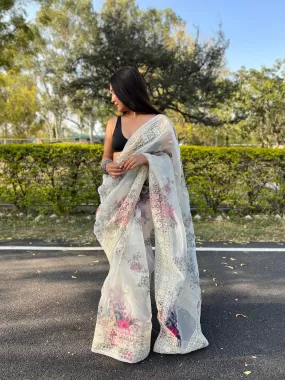 Boutique Style Saree In White