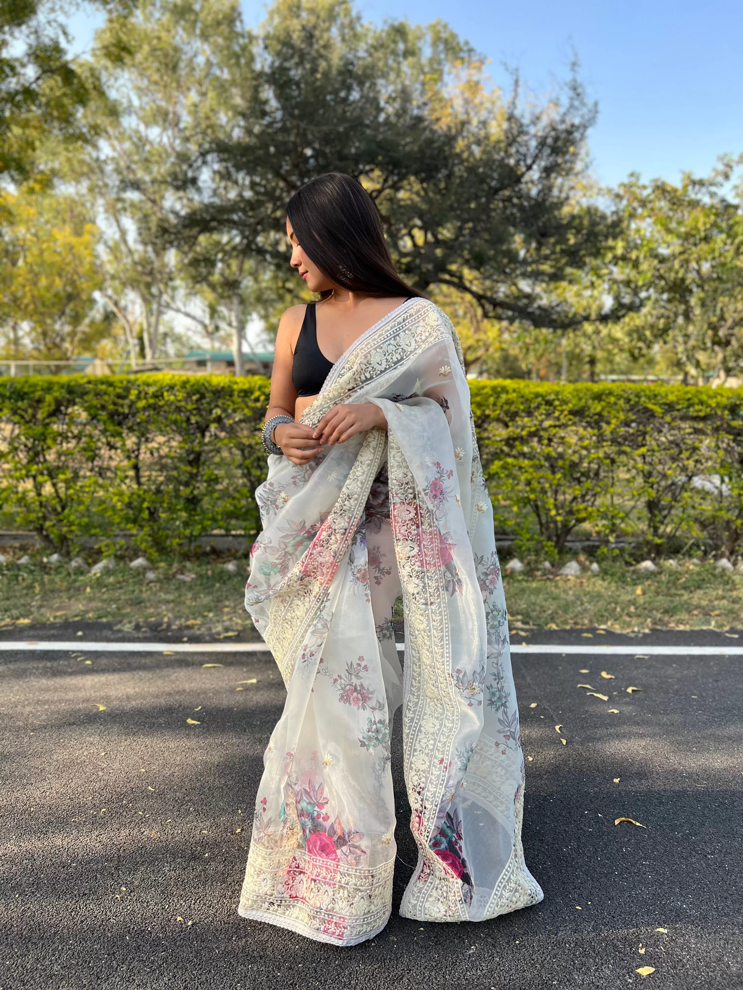 Boutique Style Saree In White