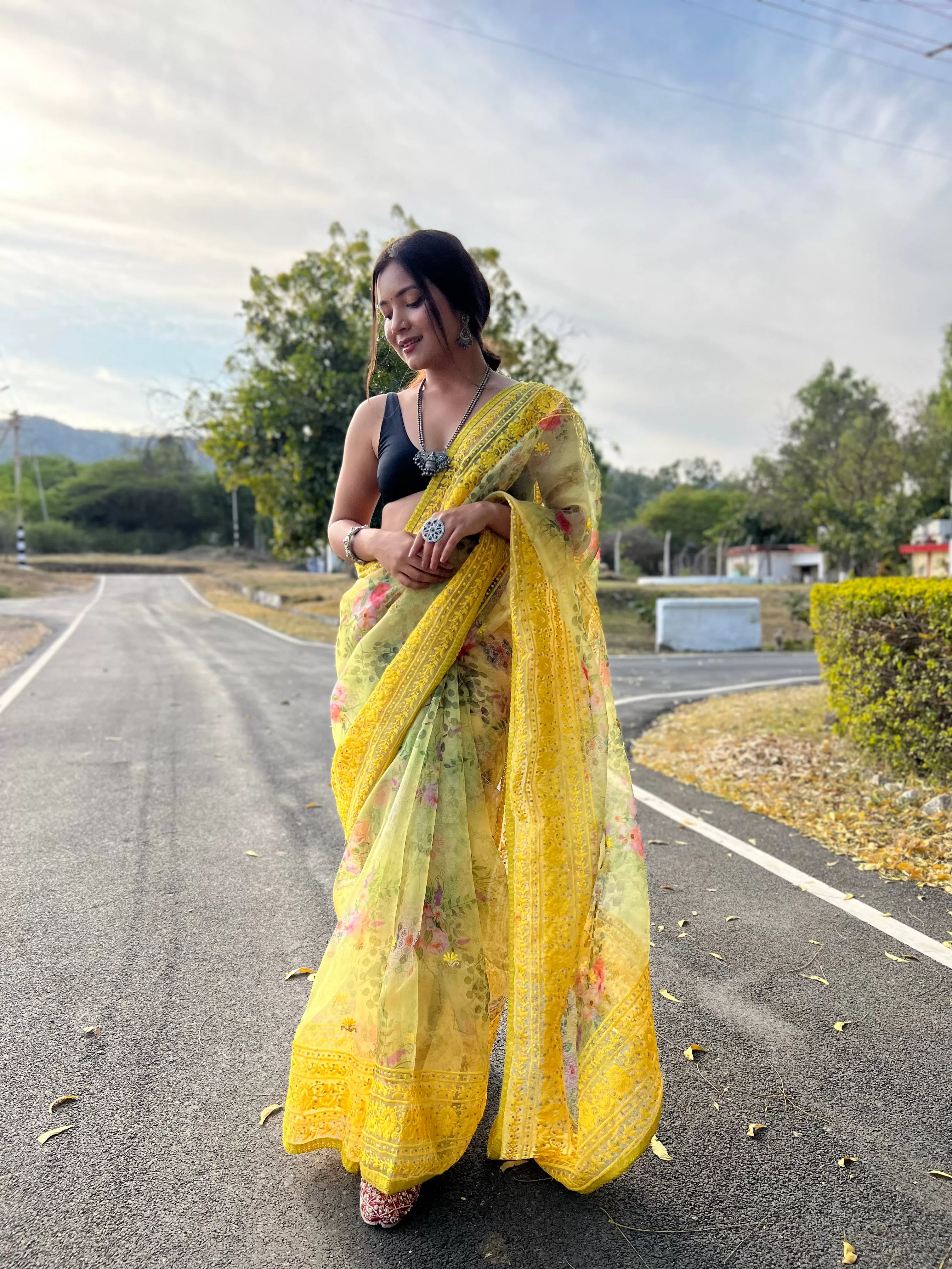 Boutique Style Saree In Yellow