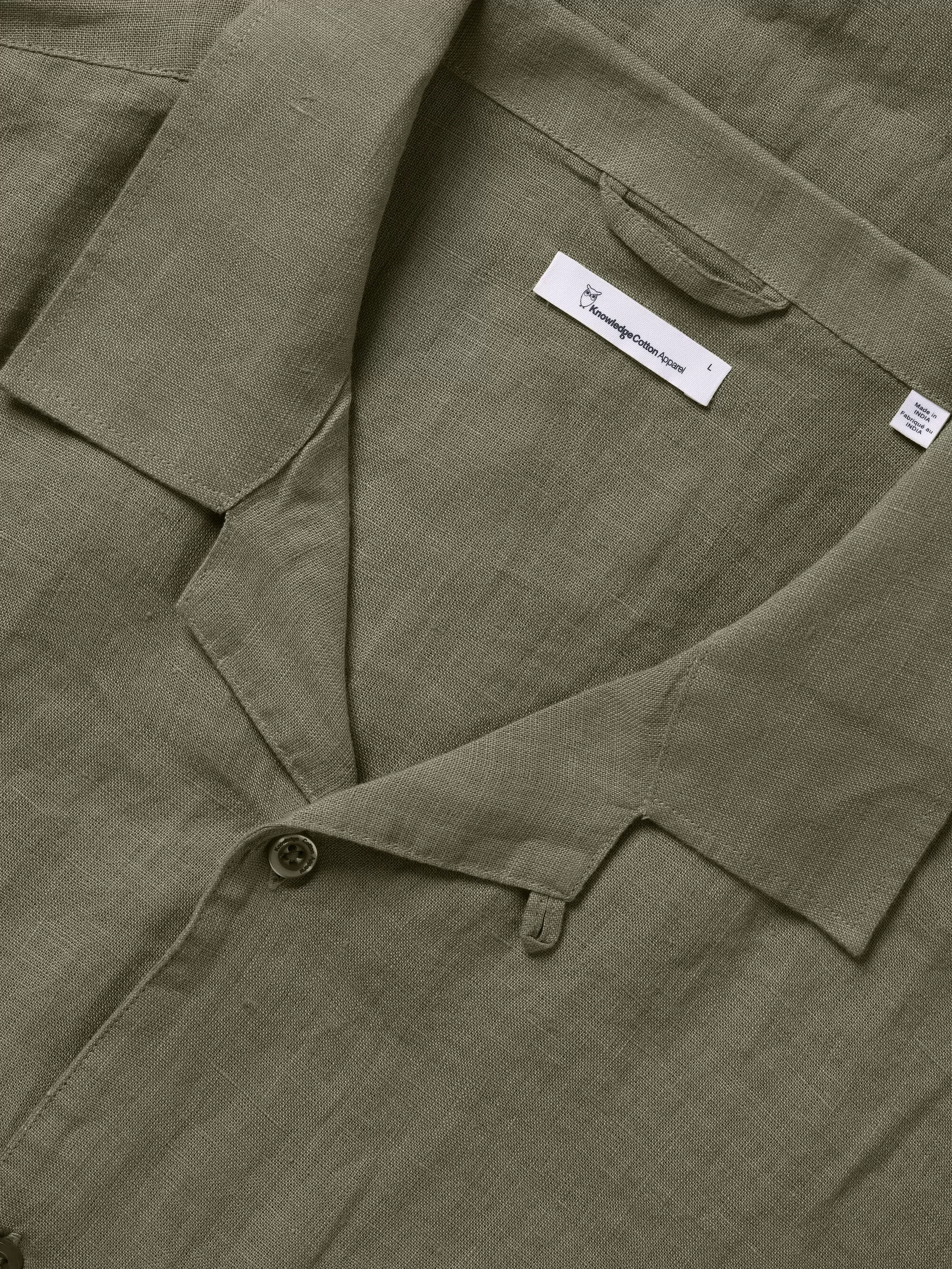 Box fit short sleeved linen shirt - Burned Olive