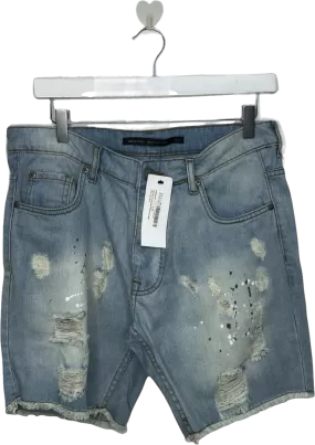 Brave Soul Blue Distressed Paint Denim Shorts UK M