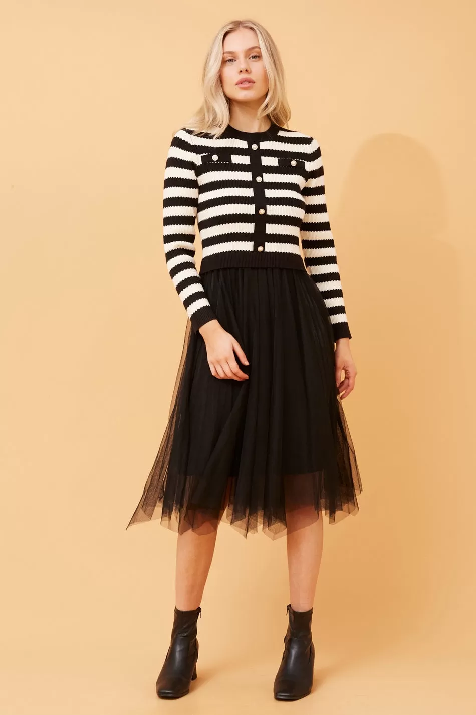 BRENNA STRIPE PRINT KNIT DRESS