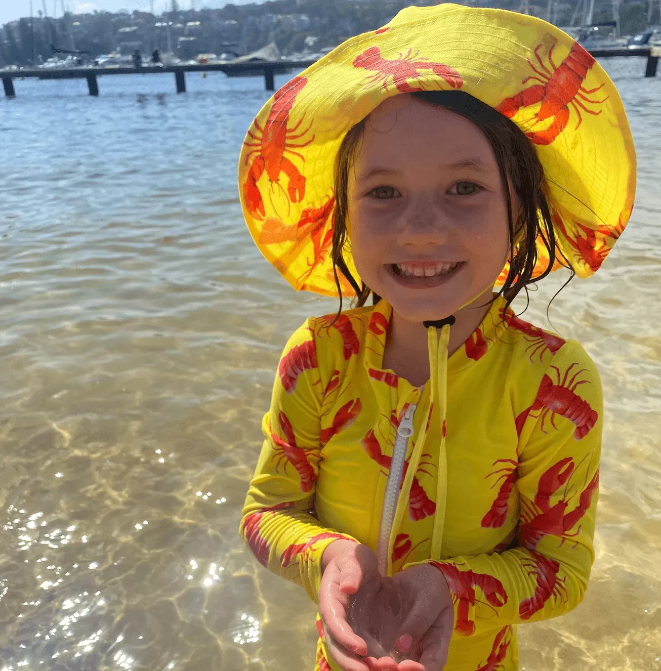 Bright Lobster Girls Long Sleeve Zip Swimmers