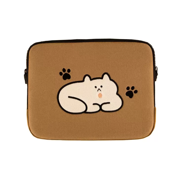 Brown Cat Graphic Laptop Sleeves iPad 13 14 15 inch Cases Protective Covers Handbags Square Pouches Designer Artist Prints Cute Lightweight School Collage Office Zipper Fashion Unique Gifts couple items Skins Inner Pocket