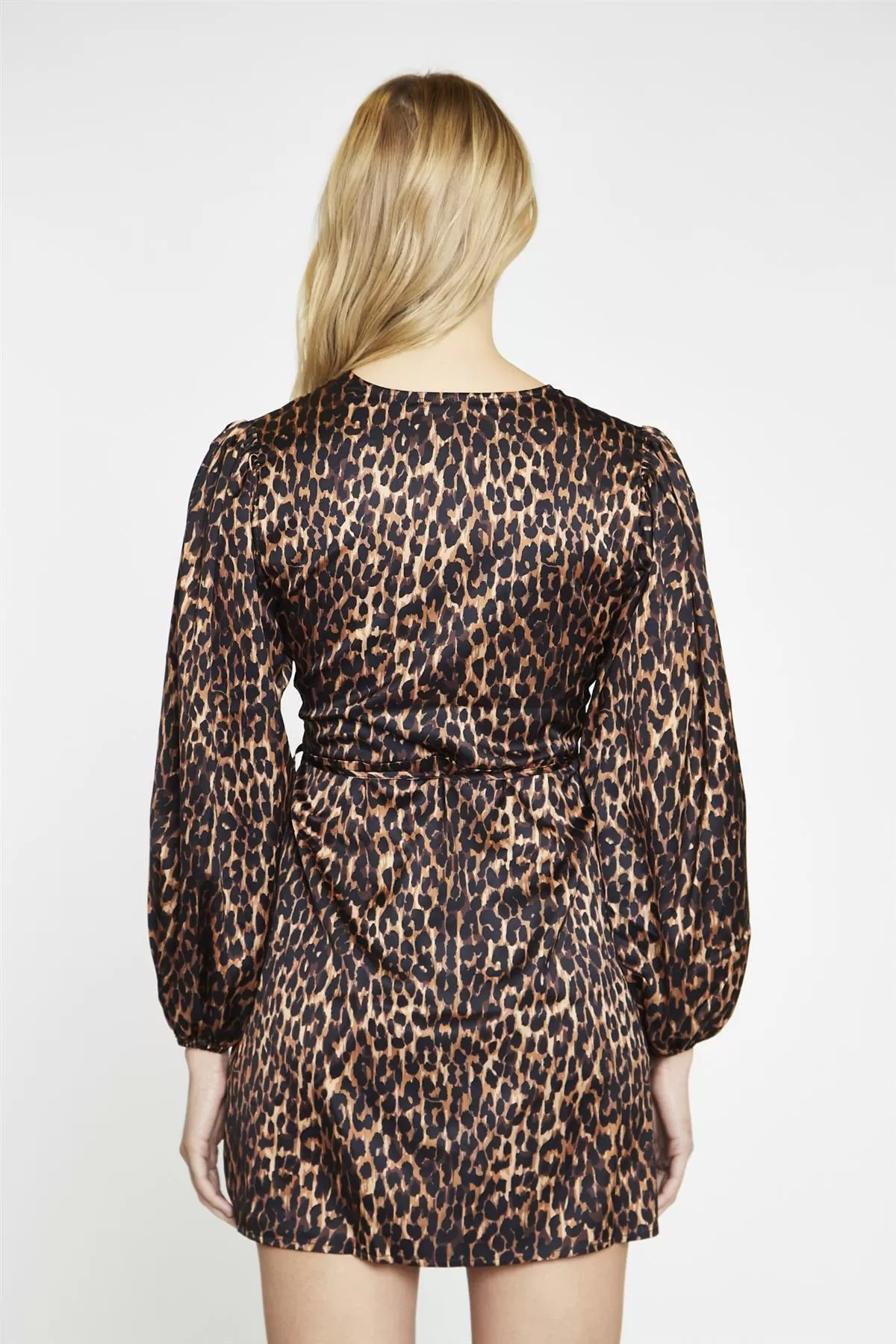 Brown Leopard Wrap Mini-Dress