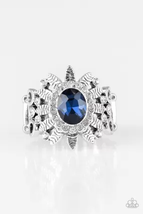 Burn Bright Blue and White Rhinestone Ring - Paparazzi Accessories