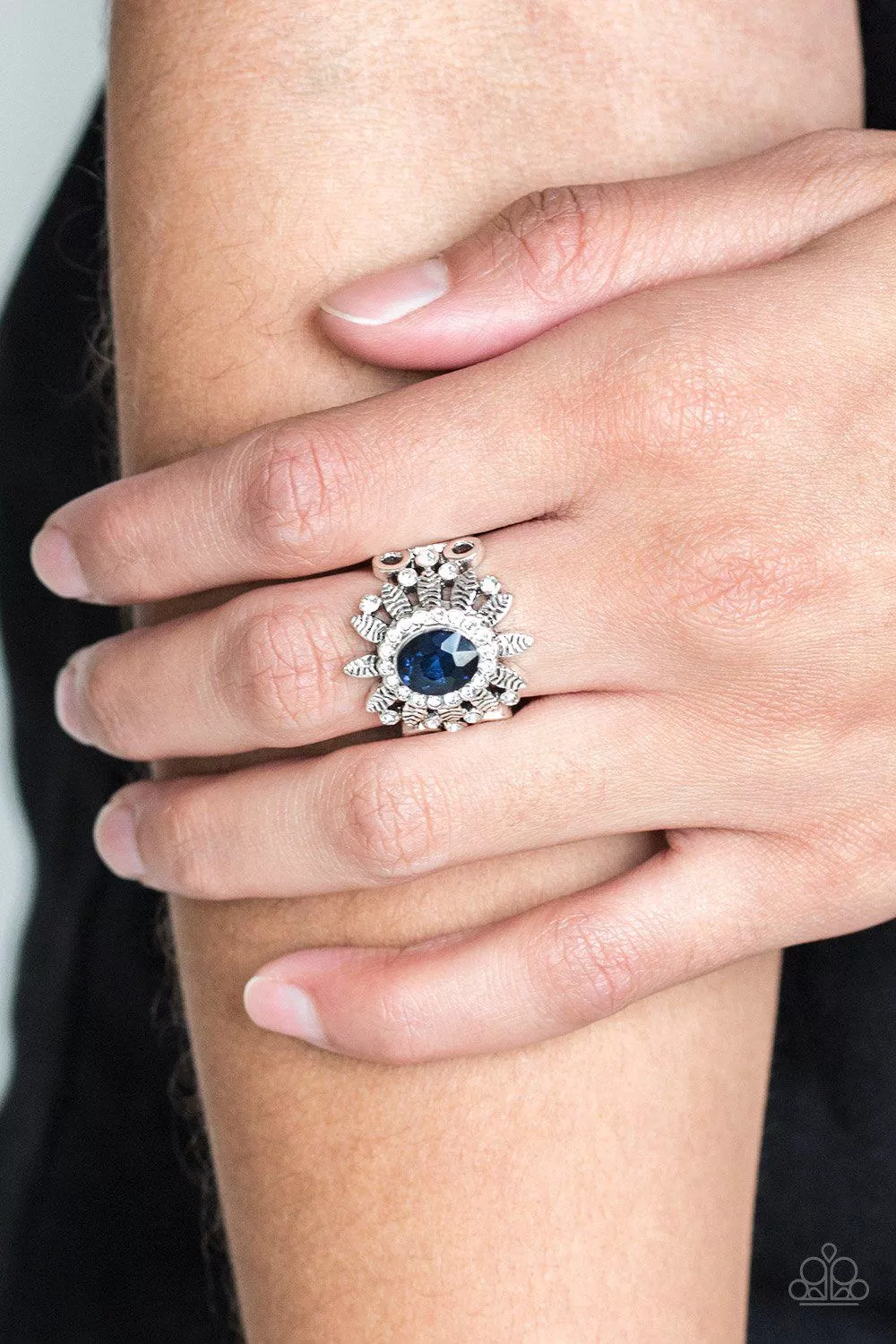 Burn Bright Blue and White Rhinestone Ring - Paparazzi Accessories