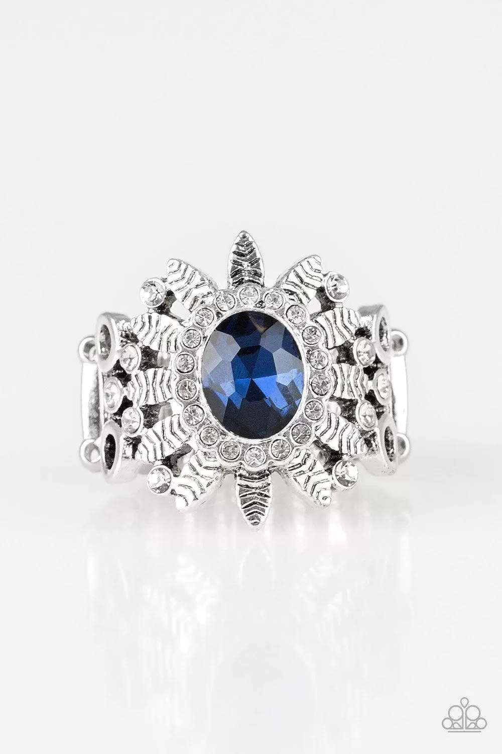 Burn Bright Blue and White Rhinestone Ring - Paparazzi Accessories