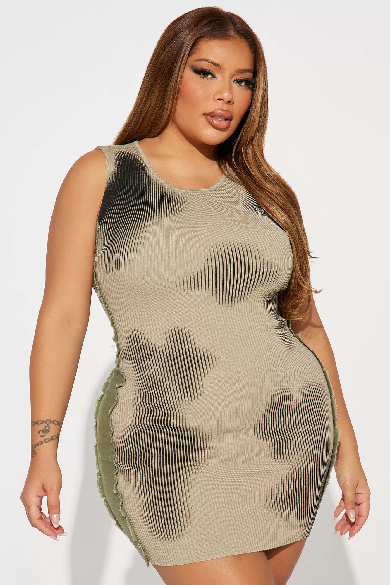 Burnout Sweater Micro Mini Dress - Olive