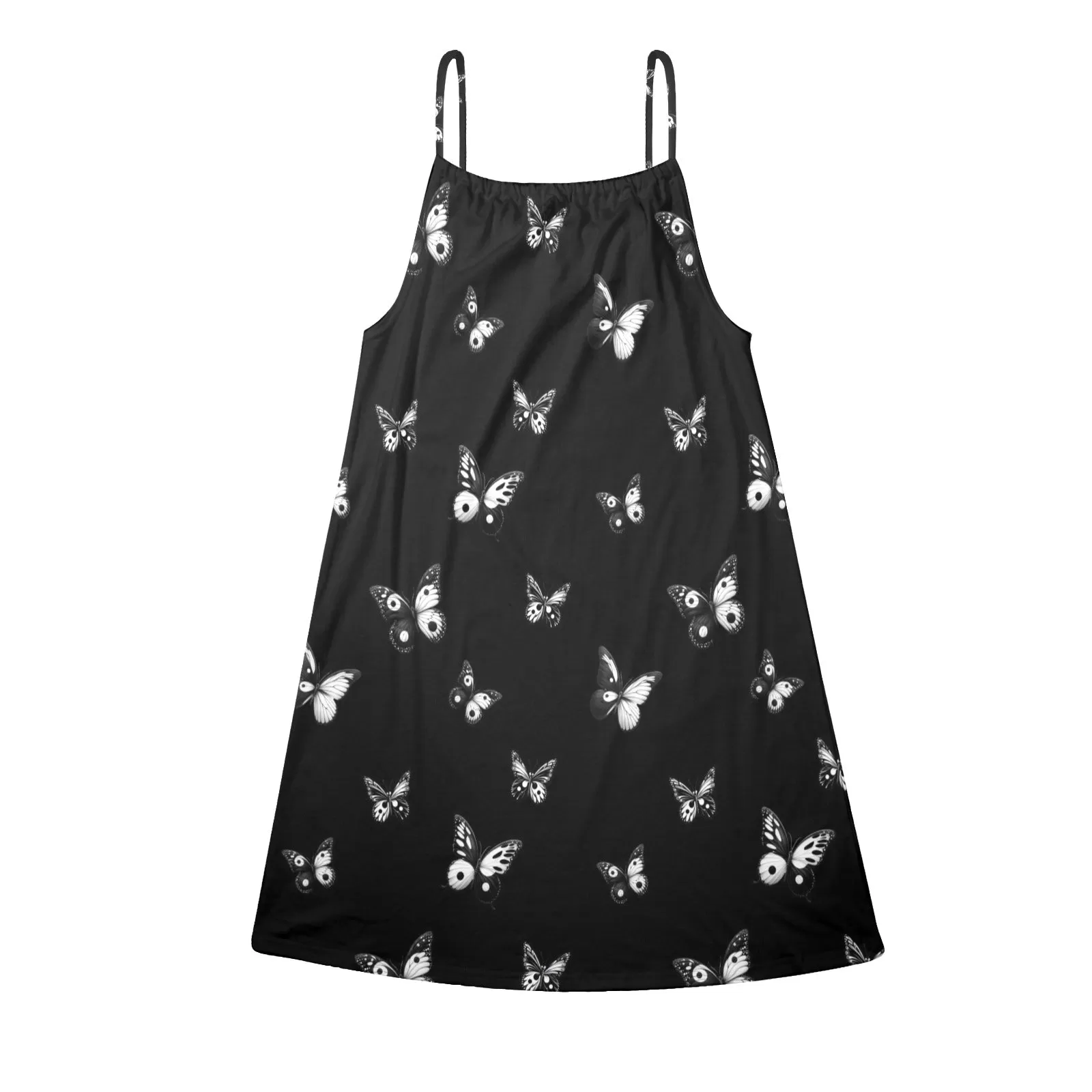 butterfly black background Drawstring Neck Sleeveless Dress (Model D68)