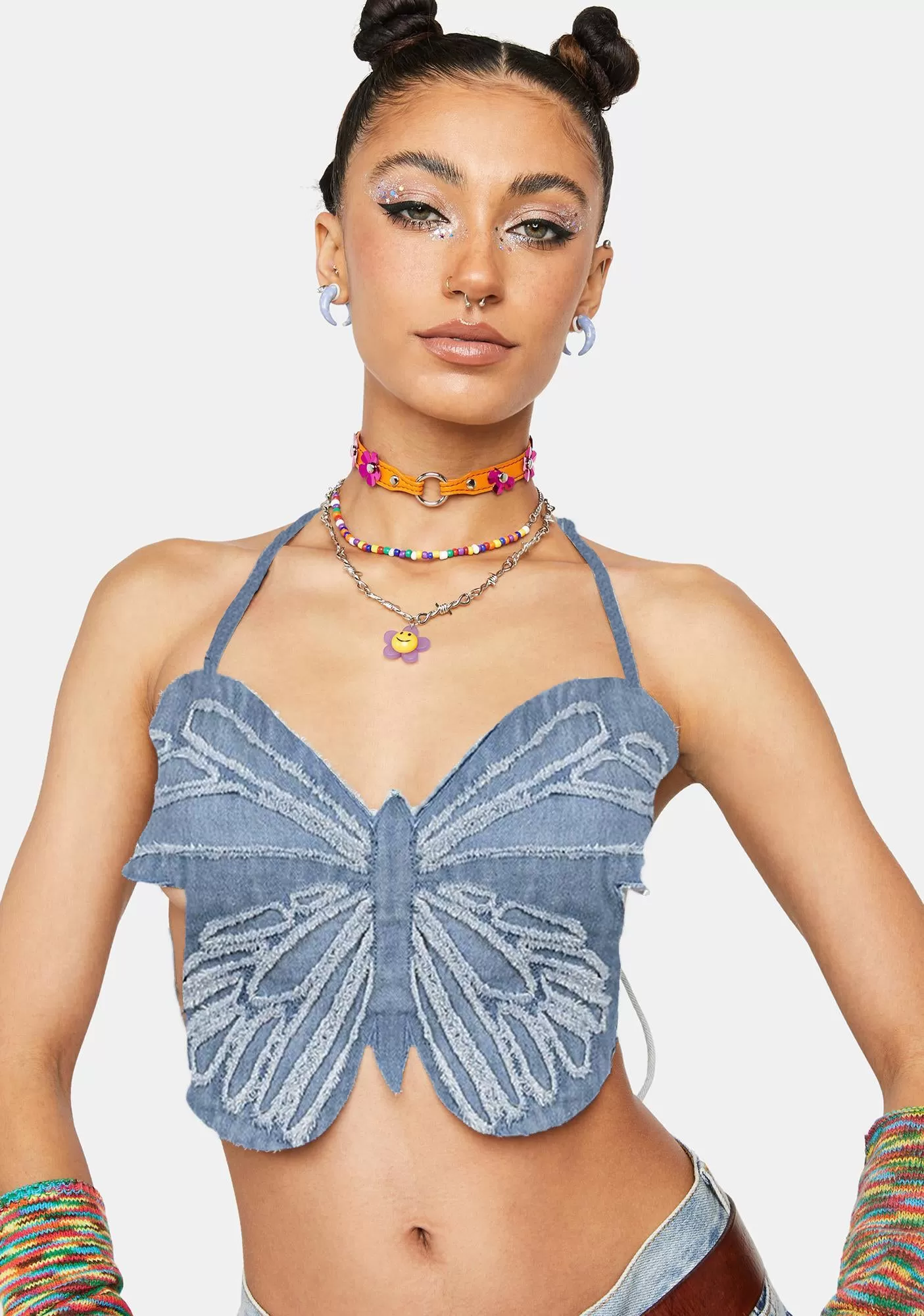 Butterfly Y2K Denim Cute Crop Tops