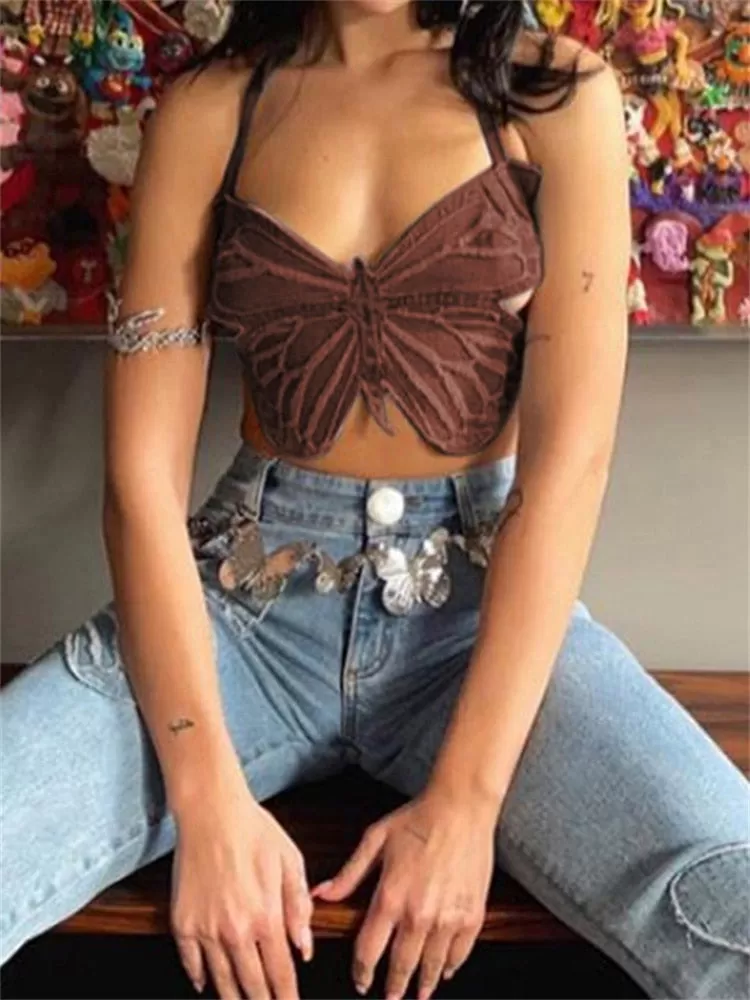 Butterfly Y2K Denim Cute Crop Tops