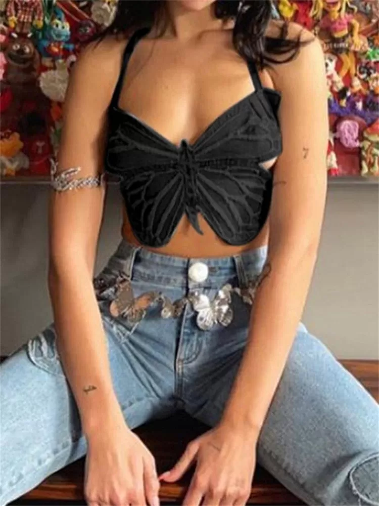 Butterfly Y2K Denim Cute Crop Tops