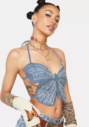 Butterfly Y2K Denim Cute Crop Tops