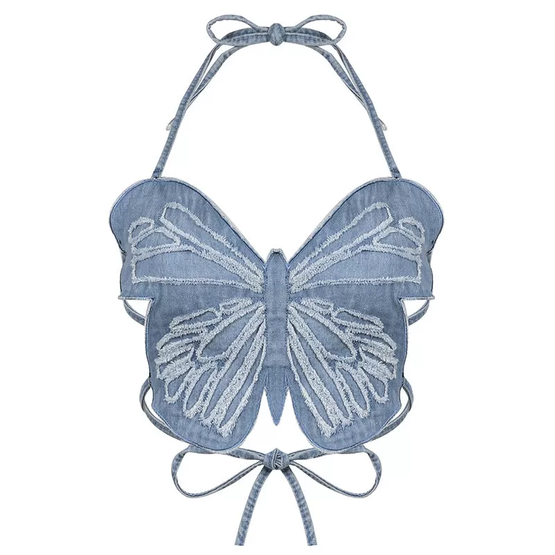 Butterfly Y2K Denim Cute Crop Tops