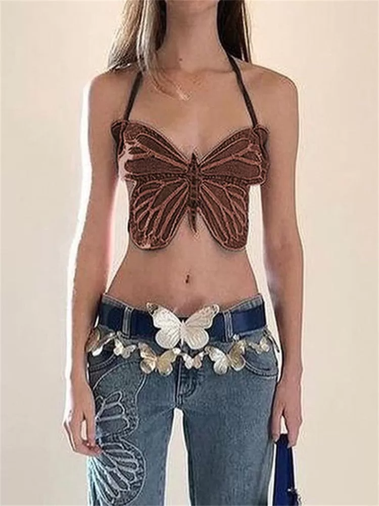 Butterfly Y2K Denim Cute Crop Tops