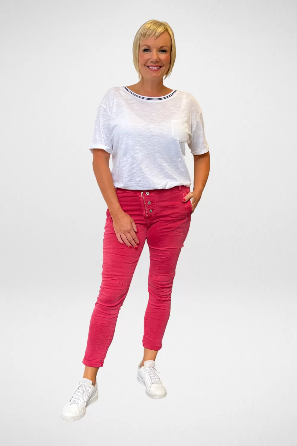 Button Fly Italian Jean | Rose Berry