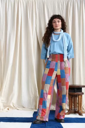 Button High-Waisted Patchwork Pants with Lac Dyed Back