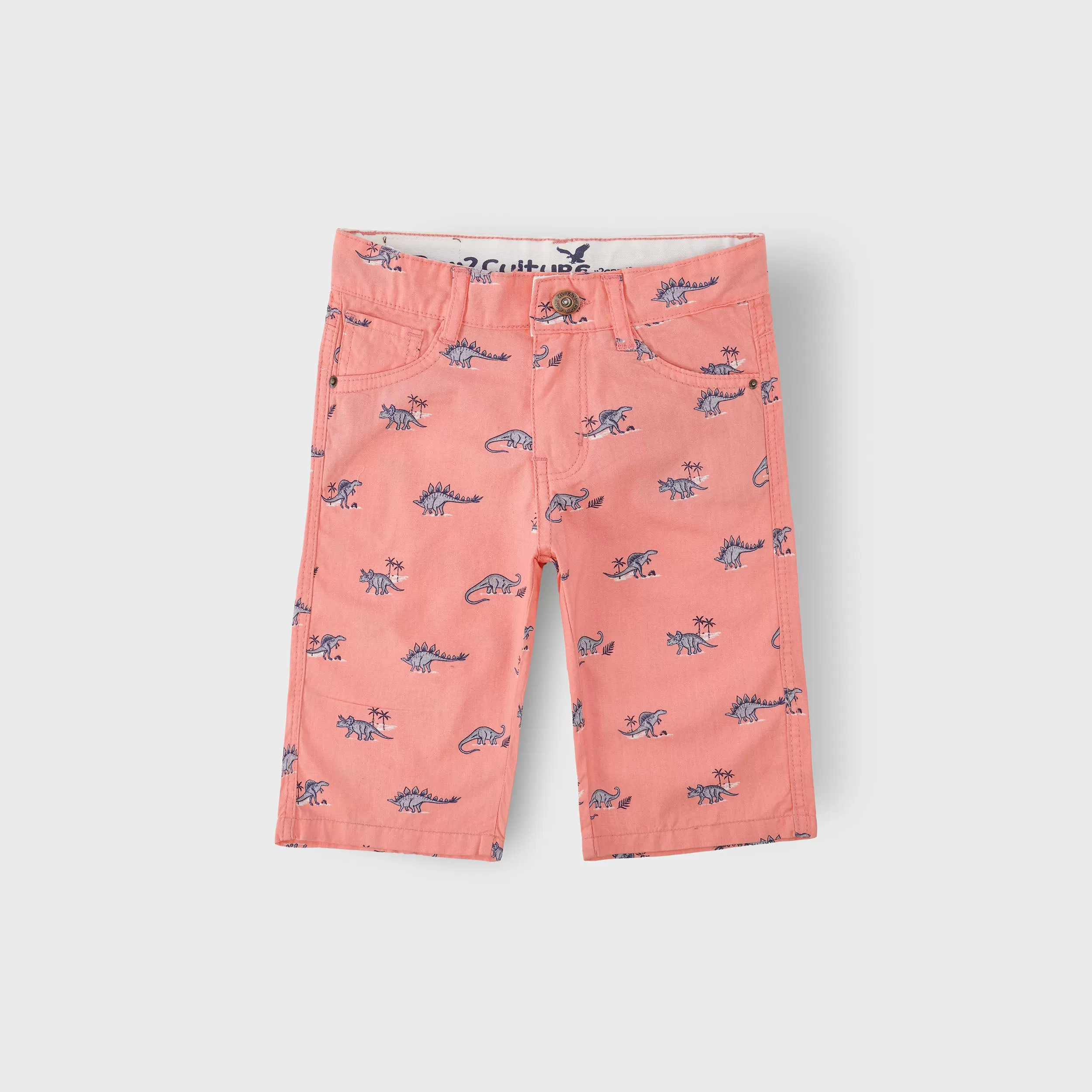 C1719 RCUL Dino Printed  5-Pocket Imperial Red Cotton Shorts