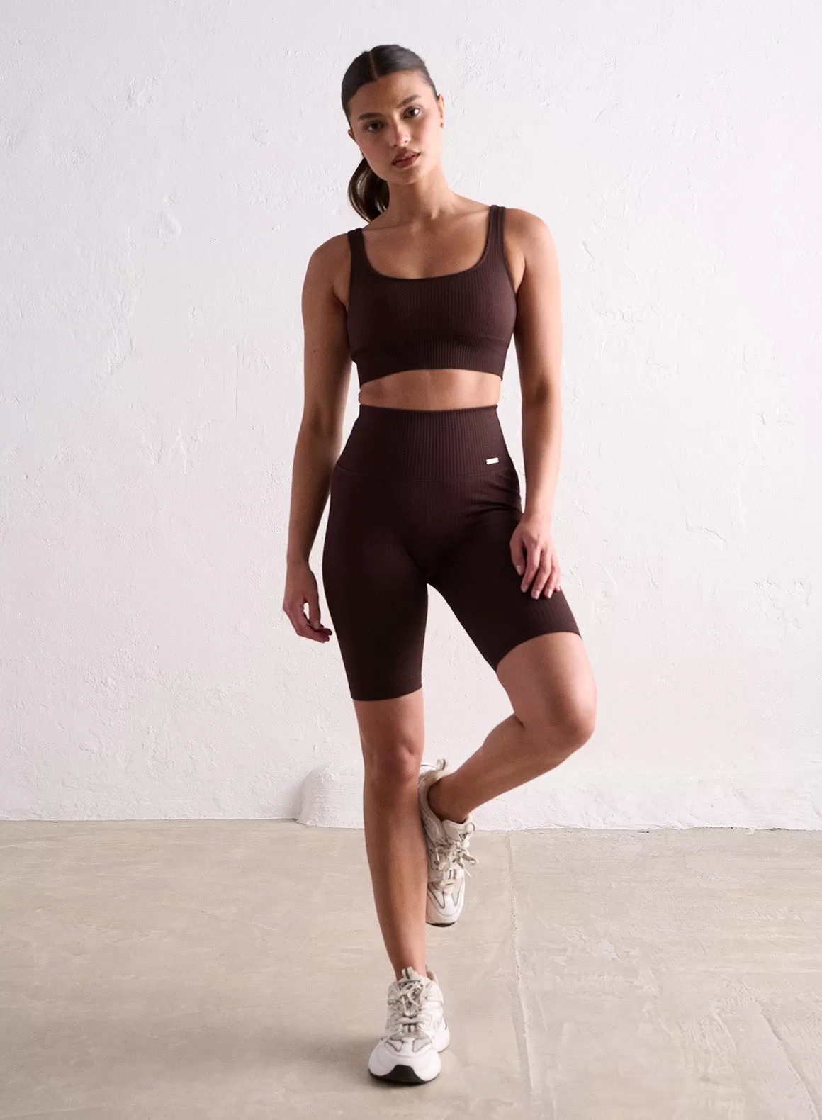 Cacao Ribbed Seamless Biker Shorts