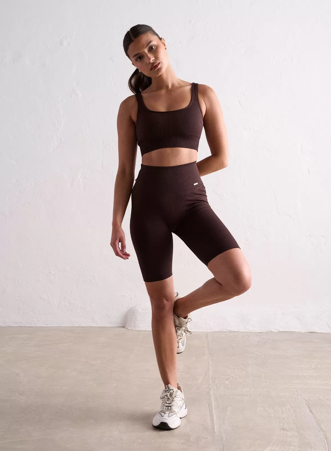 Cacao Ribbed Seamless Biker Shorts