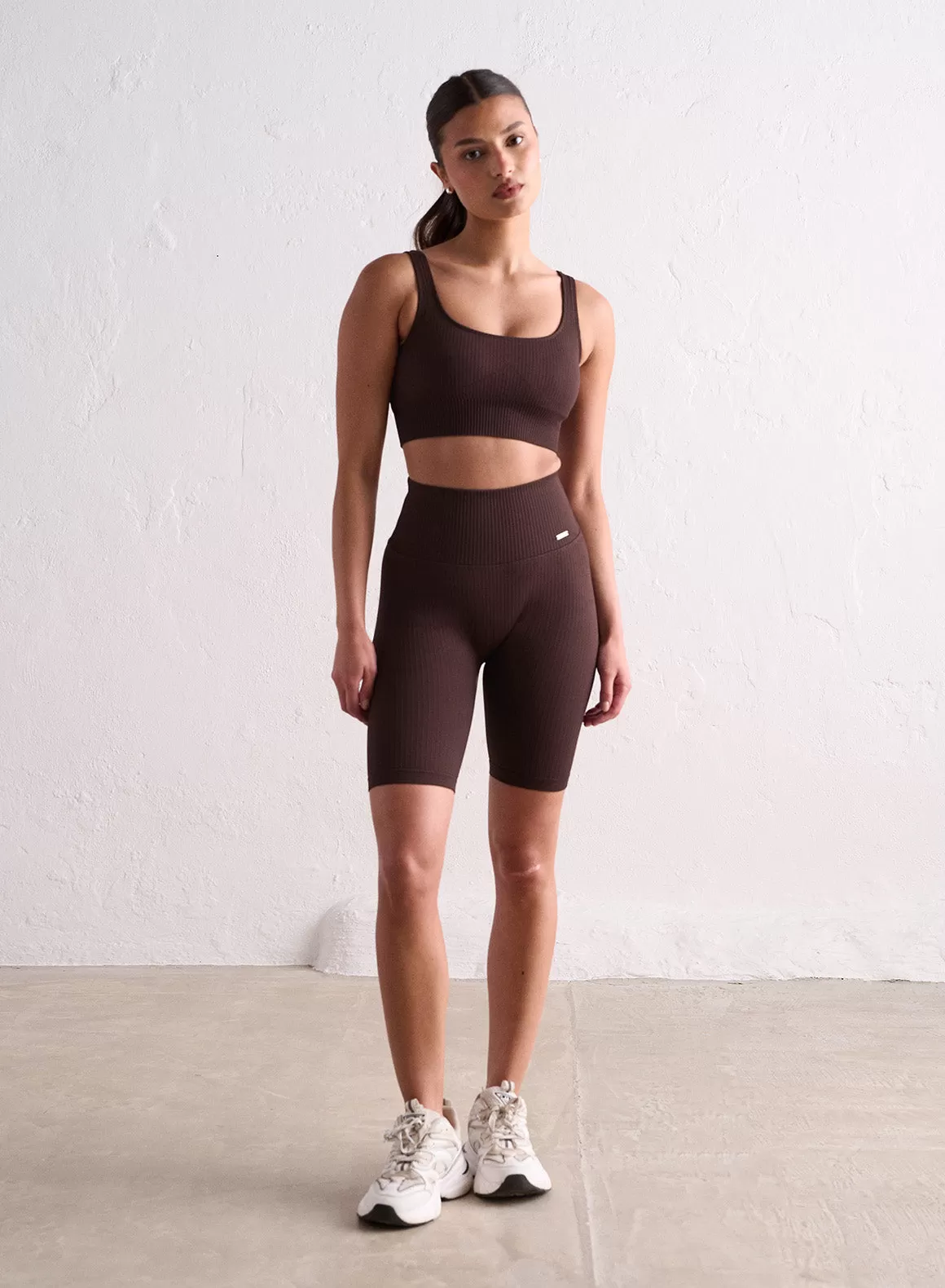 Cacao Ribbed Seamless Biker Shorts