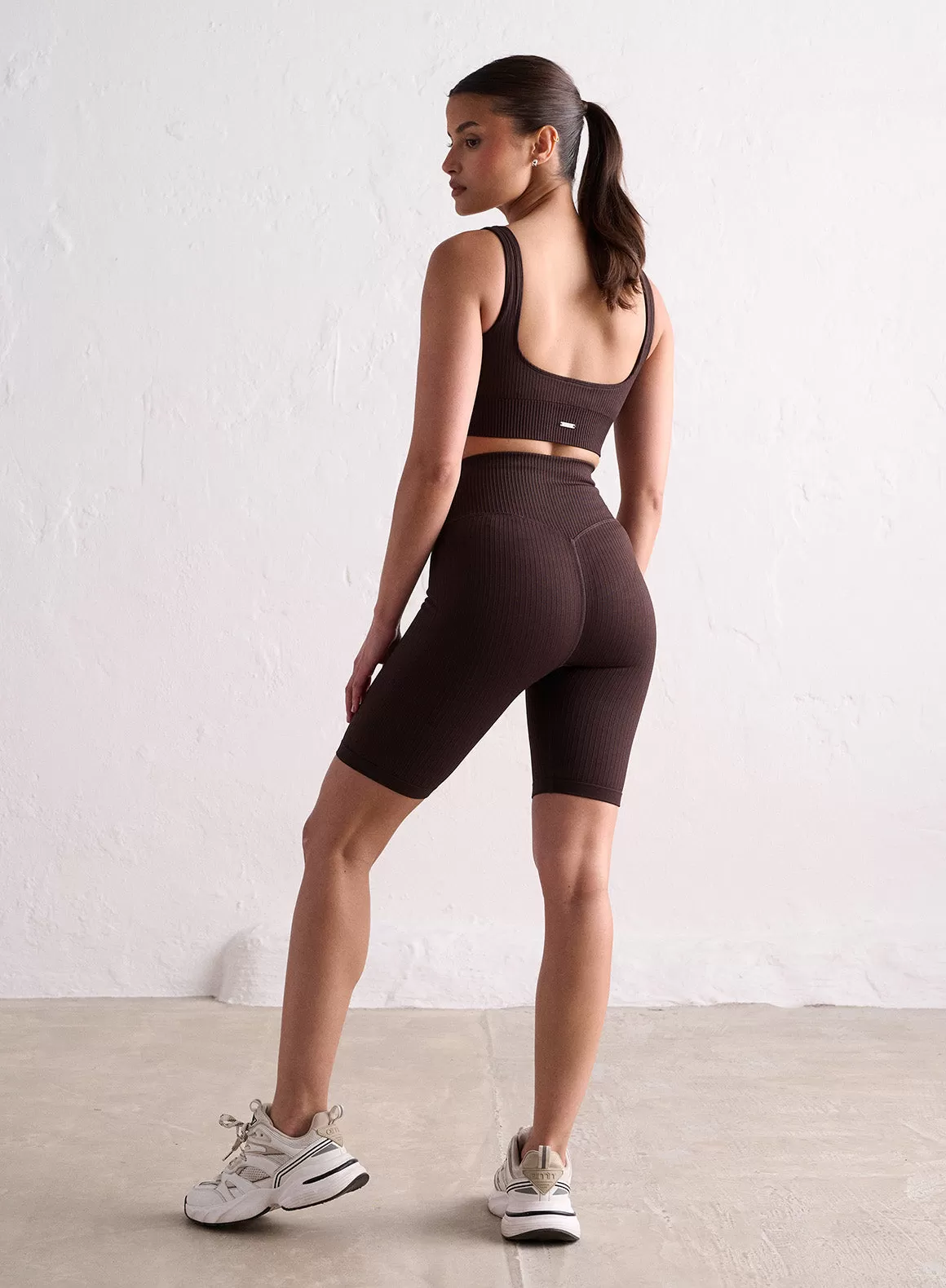 Cacao Ribbed Seamless Biker Shorts