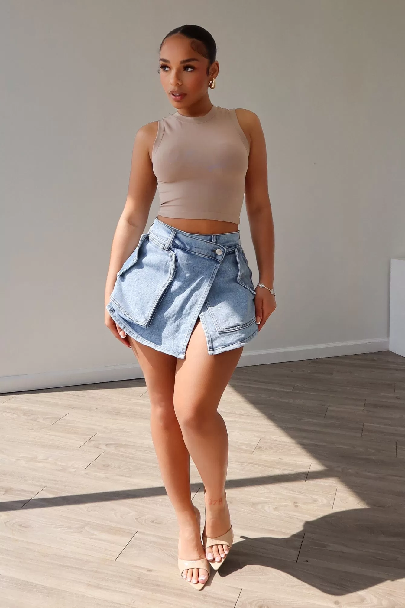 Call On Me Wrap Denim Skort